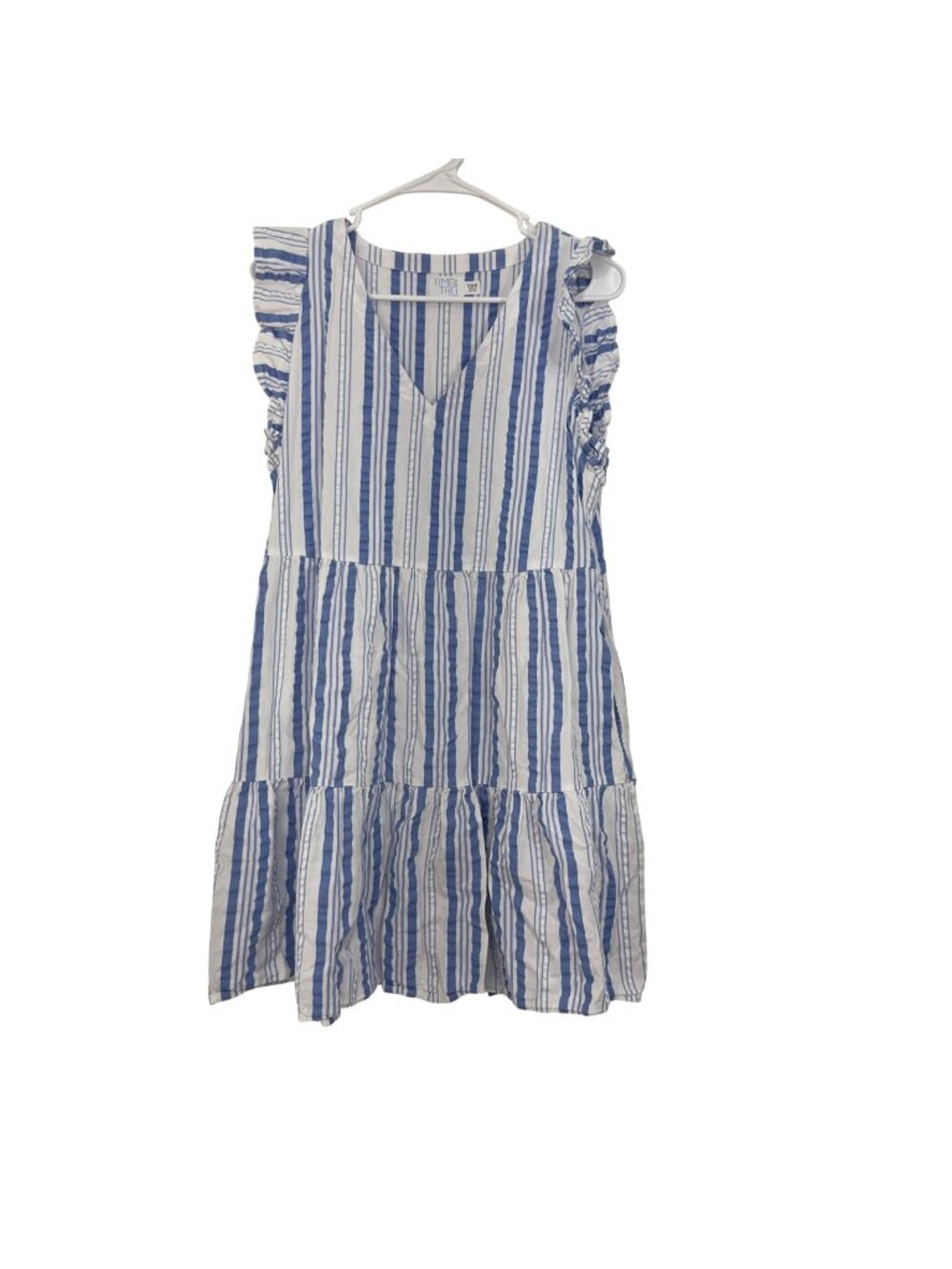 Time and tru Blue & White Striped Ruffle Sleeveless A-Line Dress Size S (4-6)